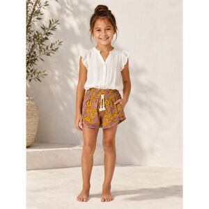 Pink Chicken Purple and Yellow Floral Drawstring Shorts
